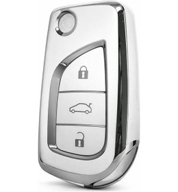 Resim Toyota Corolla Camry Avensis Auris Yaris Aygo Anahtar Koruma Kılıfı 3 Buton Beyaz Gümüş 