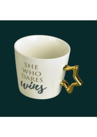 Resim Tohana Porselen Kupa 350ml Yıldız Kulp Desen4 Beyaz 