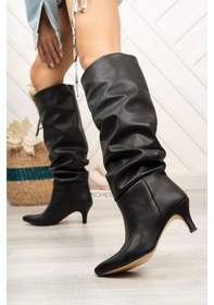 Resim Sr-2001 Siyah Körüklü İnce Topuklu Günlük Bayan Çizme Çok Renkli 