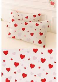 Resim Desenli Pamuklu Kalpli Desen Yastık Kılıfı 2 Adet 50 X 70 Cm Pembe 