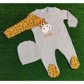 Resim Sönmez Baby Zürafa Desenli Penye Tulum Ve Şapkası Bebe Takımı 