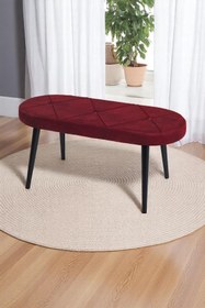 Resim Mymassa Bench - Jerika Bordo Kumaş - Ahşap Siyah Ayak - Mutfak Benchi - Puf - Oturak 