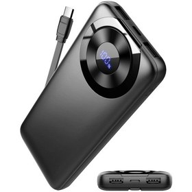 Resim Taşınabilir Şarj Cihazı 10000mah, Güç Bankası Dahili Kablo İle Yüksek Hızlı Black 10000mah 