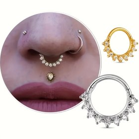 Resim 1pc Lüks 16G Kübik Zirkonyum Kapaklı Burun Piercingi - Kadınlar Paslanmaz Çelik Septum ve Kıkırdak Piercing Takı, Hediyeler ve Tatiller için Mükemmel 