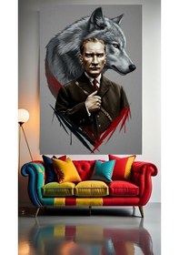 Resim Özel Cizim Atatürk Ve Kurt Kanvas Tablo Ev Dekarasyon Hediyelik Duvar Süsü Ölçü Seçmeyi Unutmayınız : 