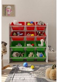 Resim 12 Sepetli Çok Amaçlı Oyuncak Dolabı Montessori Dolap Kırmızyeşil Kırmızı - Yeşil 
