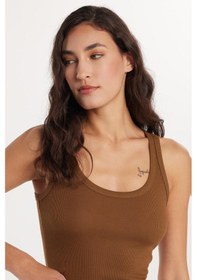 Resim Tudors Kadın Slim Fit Dar Kesim U Yaka Modal Kumaş Kahverengi Body Atlet-33630 Kahverengi 