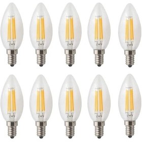 Resim 4w E14 Şeffaf Sarı Işık Mum Rustik Led Ampul 10 Adet 