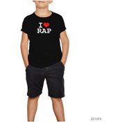 Resim I Love Rap Siyah Çocuk Tişört Beyaz 