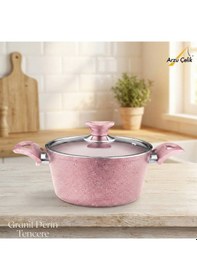 Resim 24 Cm Granit Derin Tencere Cam Kapak - Pembe Pembe 