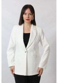 Resim Moda Berray 1904 Beyaz Fermuarlı Cep Aksesuarlı Kadın Büyük Beden Blazer Ceket Beyaz 