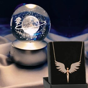 Resim Keyfim Shop Satürn Işıklı Cam Küre 8cm*6cm Lotus Melek Kolye Hediyeli 