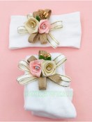 Resim BUKAWEAR Kız Bebek Ekru Külotlu Çorap Ve Bandana Takımı 
