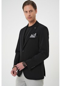 Resim Efor Slim Fit Mono Yaka Fleto Cepli Çift Yırtmaçlı Casual Siyah Ceket C 710 Siyah 