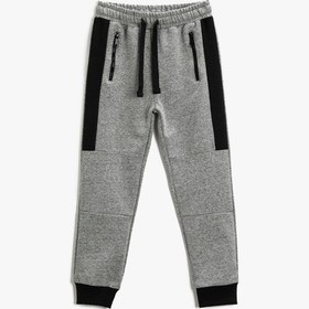 Resim Koton Basic Renk Kontrastlı Jogger Eşofman Altı Belden Bağlamalı Gri 3wkb40122tk Gri 