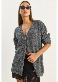 Resim Shade Kadın V Yaka Oversize Buklet Carmen Triko Hırka 2433 60283679 - Siyah 