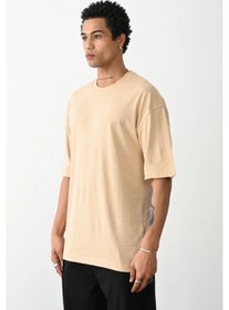Resim Barlashive Erkek Tişört Düz Basic Penye Yazlık Bisiklet Yaka Kısa Kol T-shirt - Bej Çok Renkli 