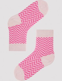 Resim Penti Kız Çocuk Pembe Zigzag Desenli Soket Çorap 