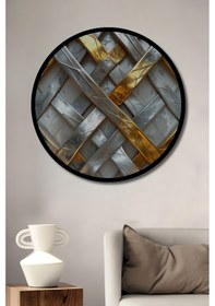 Resim Altın Gümüş Örgü Modern Sanat Dekoratif Ahşap Tablo Yuvarlak Duvar Tablosu Çerçeve Görünümlü--- 50 X 50 