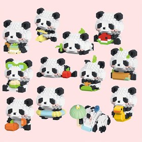 Resim Minyatür Sevimli Panda Yapı Blokları Oyuncakları, DIY Mini Hayvan Montaj Modelleri, Yüzen Panda, Uyuyan Panda, Salınımlı Sandalyeli Panda, Bambu Yiyen Panda, Noel/Doğum Günü Hediyesi 