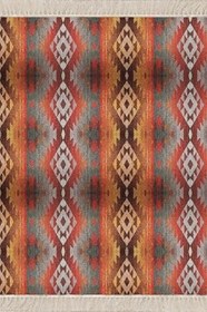 Resim Pelangi Kilim Desenli Etnik Dijital Baskı Yıkanabilir Kaymaz Taban Modern Salon Halı Ve Yolluk, Turuncu-Bej 80 x 600 
