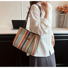 Resim Kadın Moda Omuz Çantası, Tatil Plaj Dokuma Çanta, Renkli Örgü Çanta, Tatil, Seyahat, Kamp, Günlük Gezinti ve Alışveriş için Uygun 