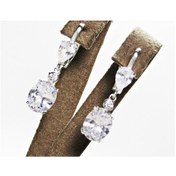 Resim 925 Ayar Gümüş Beyaz Oval Damla Taşlı Sallantılı Kadın Küpesi 