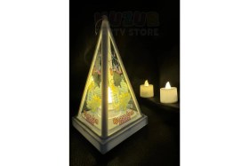 Resim Özbience 17X9 cm Beyaz Piramit Fener, Sarı Işık, Bayram ve Ramazan Dekorasyonu 