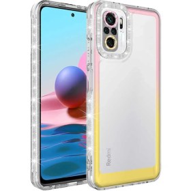 Resim Case 4U Xiaomi Redmi Note 10 / 10s Kılıf Simli ve Renk Geçiş Tasarımlı Lens Korumalı Park Kapak Pembe - Sarı 