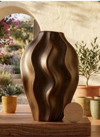 Resim Dalgalı Model El Yapımı Özel Seri Seramik Vazo 25cm Koyu Kahverengi 