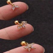 Resim Kadınlar için 3'lü Kıkırdak Küpeler, Paslanmaz Çelik CZ Çivi Küpeler İleri Helix Tragus Daith Kübik Zirkonya Piercing Takıları 
