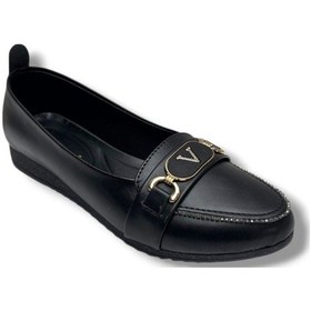 Resim C-shoes 3008-26 Cilt Taşlı V Toka Anatomik Kadın Babet Sıyah 