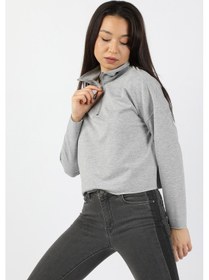 Resim Kadın Yarım Balıkçı Yarasa Kol Sweatshirt Gri 