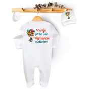 Resim Niles Baby design for baby Paniğe Gerek Yok Yengem Halleder Yazılı Tulum Set (tulum Bere Eldiven) 