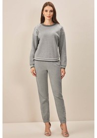 Resim Lastikli Paça Gri Üç İplik Pantolon Gri 