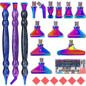 Resim 1/3 adet Simli Kabak Kalem Şeklinde Plastik Kalem + 12 adet Gümüş/Rose Altın/Altın/Renkli Matkap Uçları + 6 adet Kırmızı Yapıştırıcı + 1 adet Plastik Kutu Dişli Elmas Boyama Nokta Matkap Aracı Seti 