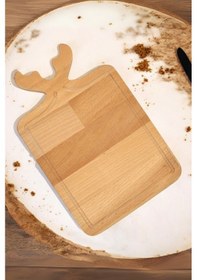 Resim Geyik Bambu Kesme Tahtası, Doğal Geyikli Kesme Tahtası, Boynuzlu Kesim Panosu Ahşap 