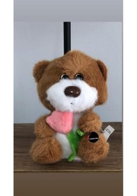 Resim Sevimli Gül Tutan Ayıcık Peluş Oyuncak Anahtarlık Hediyelik Uyku Arkadaşı 15 Cm Kahverengi 