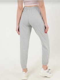 Resim Düz Basic Eşofman Altı Jogger - Gri Lastik Paça Yüksek Bel Gri-260049 