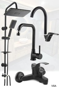 Resim Viosa Siyah Robot Siyah Tepe Yağmurlama Duş Seti Mutfak Banyo Lavabo Bataryası Set 