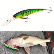 Resim 1 adet Premium Yavaş Batan Minnow Balıkçılık Cazibesi - 11.99cm Uzun Atış Sert Yem Gerçekçi Yeşil & Sarı Çizgili Tasarım, ABS Malzeme, Çok Renkli Turna, Sağanak, Somon ve Daha Fazlası için, Tatlısu Balıkçılığı, Keskin Üçlü Kanca 