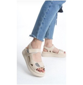 Resim Bulutmod Ba04577 Ten Deri Kadın Cırtlı Yumuşak Tabanlı 5 Cm Sandalet - 37 Bej 