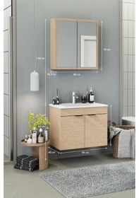 Resim Biani Fix Loft 85 Cm Banyo Dolabı,Seramik Lavabolu, Aynalı,Lavabo Dahil,Mdf,Aybe Bej 