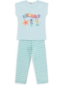 Resim Civil Girls Mermaid Baskılı 6-9 Yaş Pijama Takımı - Yeşil - Açık Mint / 7-8 Yaş 