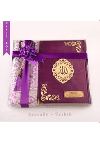 Resim Seccade + Tesbih + Kuran Hediye Seti Hafız Boy, Kadife, Mor, Lafzatullah 