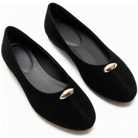Resim Ne&ve Shoes Siyah Süet Gold Aksesuar Detaylı Kadın Günlük Babet 