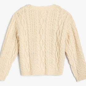 Resim Koton V Yaka Basic Örgü Hırka Düğmeli Yün Karışımlı Bej 5wkg90066at Ekru 