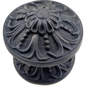 Resim Antika Tarz Dekoratif Pirinç Çiçekli Kapı Tokmağı - 80 mm Çap, Oksit 