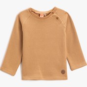 Resim Erkek Bebek Basic Ribanalı Düğme Detaylı Sweatshirt Pamuklu 