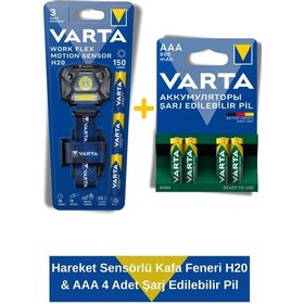 Resim Work Flex Hareket Sensörlü Kafa Feneri H20 & Şarj Edilebilir İnce Kalem Pil 4 Adet Siyah 